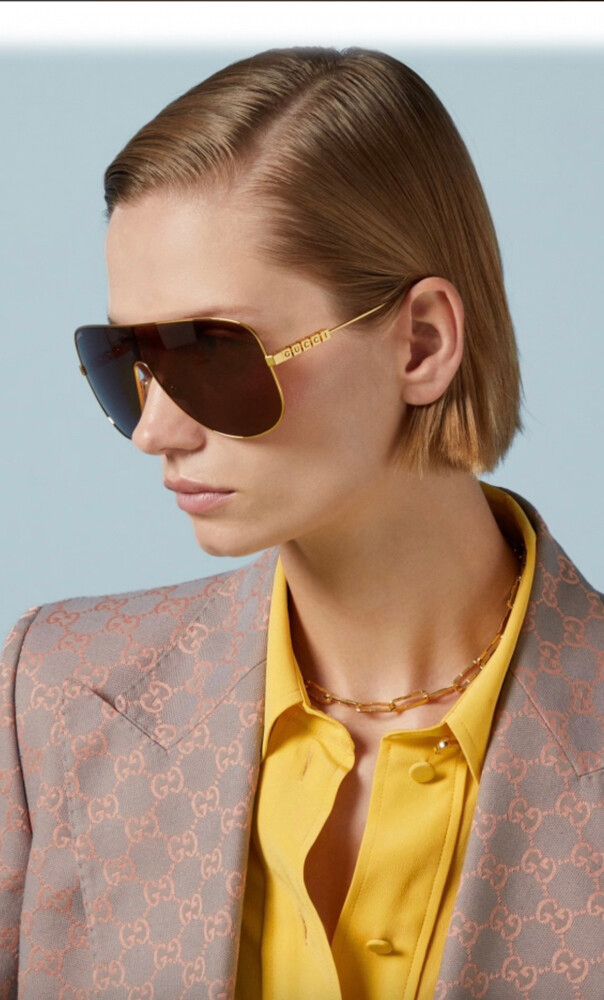 Gucci 1436 Gold shield sunglasses
