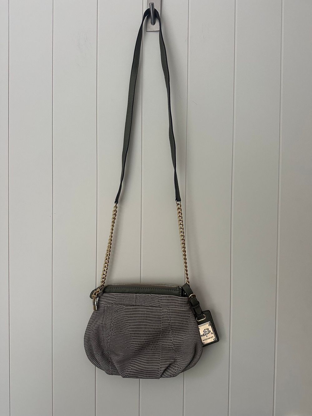 Genuine Leather Grey/Green Crossbody Bag