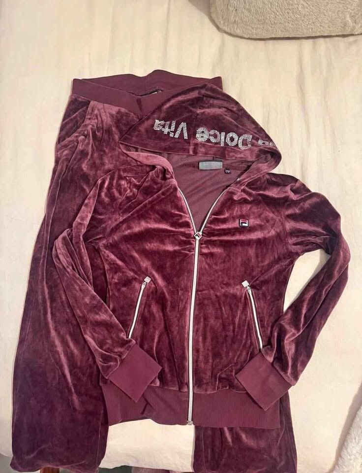 FILA Velour Burgundy Tracksuit