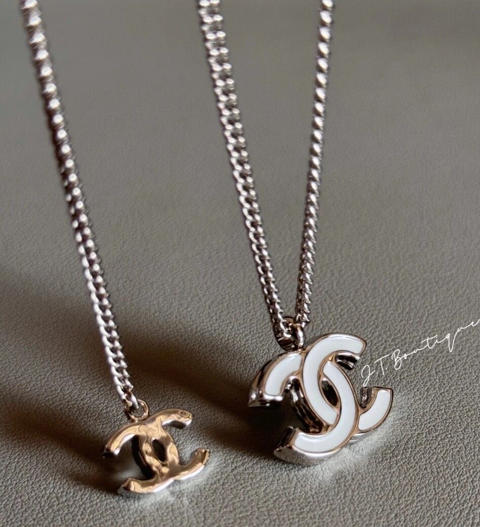 Authentic Chanel silver-tone White CC Logo Necklace