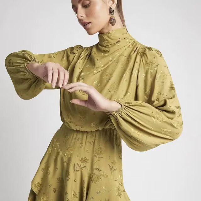 Sheike - Sheike Mini Dress Size 12AU Olive/Gold Long Sleeve on Designer Wardrobe Sheike - Sheike Mini Dress Size 12AU Olive/Gold Long Sleeve on Designer Wardrobe