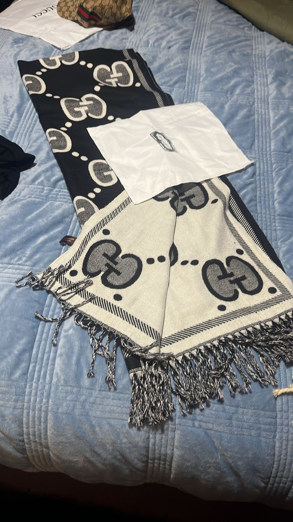Gucci Black And White Reversible Scarf