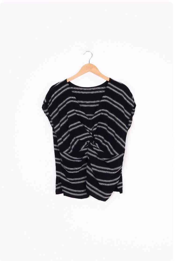 Black and White Striped V-Neck Top