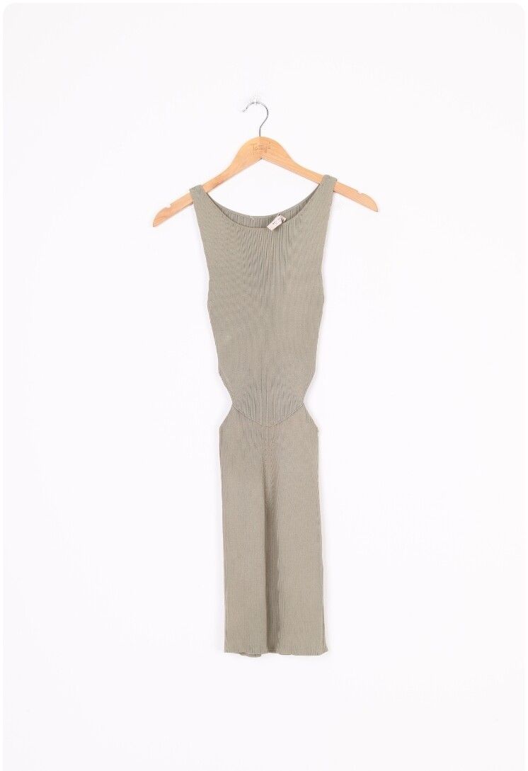 Khaki Ribbed Cutout Dress