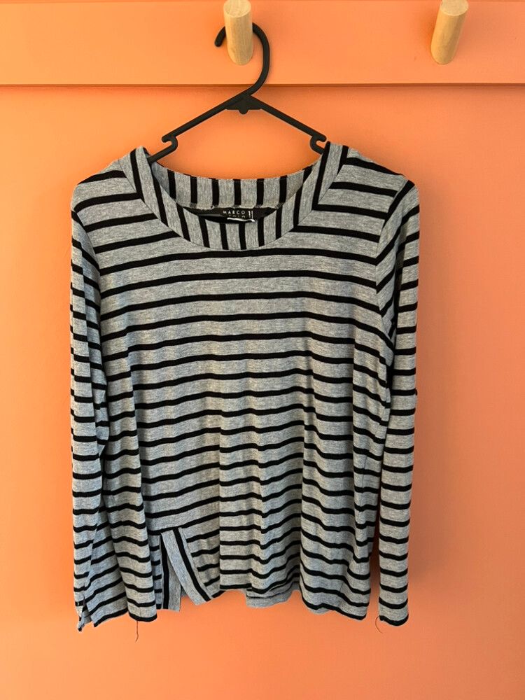 Marco Polo Grey Black Striped Top