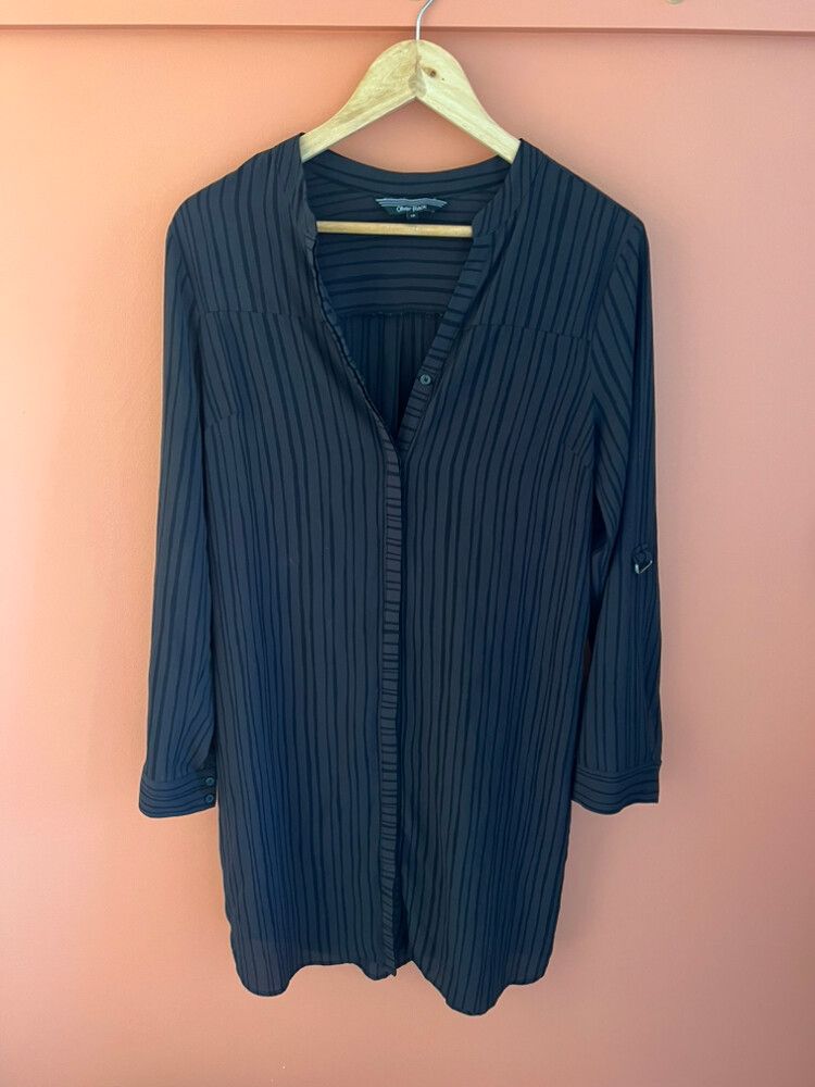 Oliver Black Grey Striped Tunic Dress Size 12