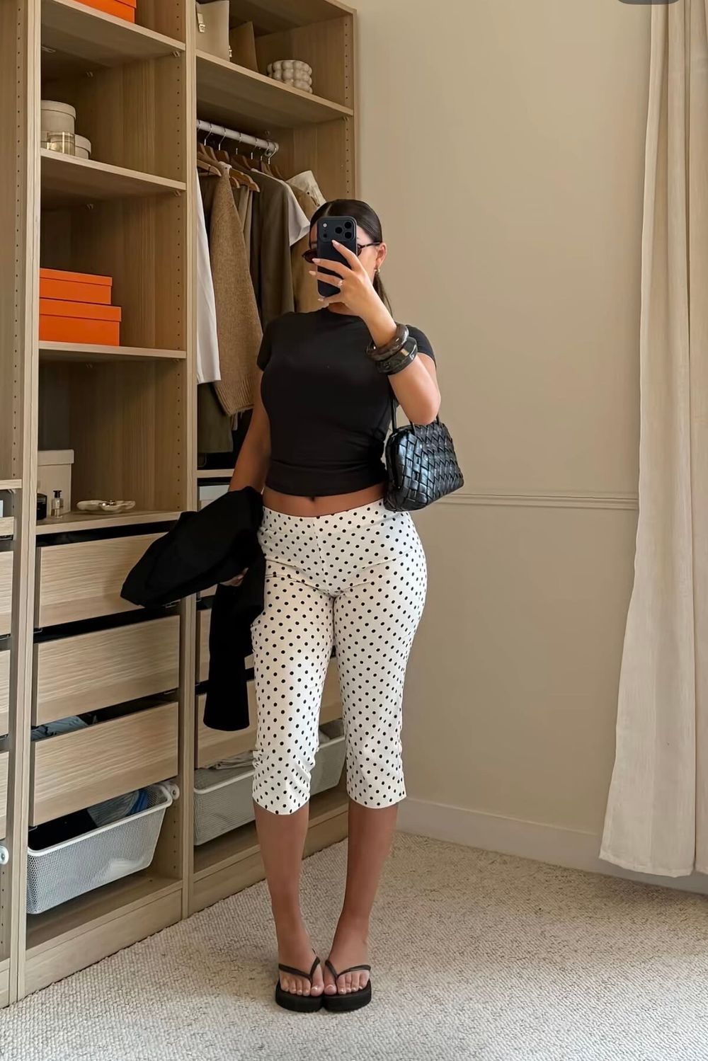 Ella J Weekend White Polka Dot Capri Pants