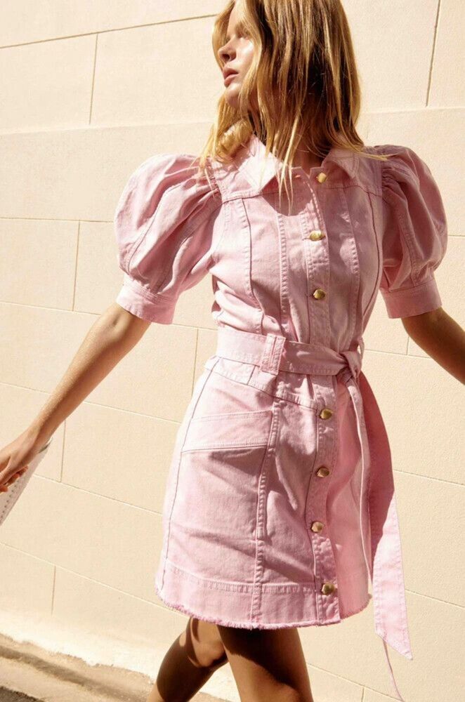 Aje - AJE - Flora Denim Puff Sleeve Mini Dress on Designer Wardrobe