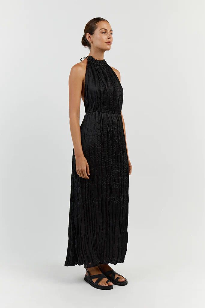 knee length dresses for ladies FLORENCE BLACK COTTON MIDI DRESS  DISSH