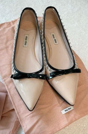 Miu Miu Crystal Ribbon Pointy Toe Flats • Size: 38