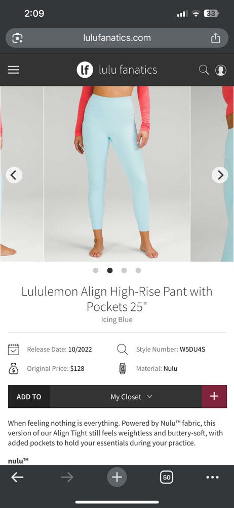 Lululemon Align High-Rise Pant 25" Icing Blue