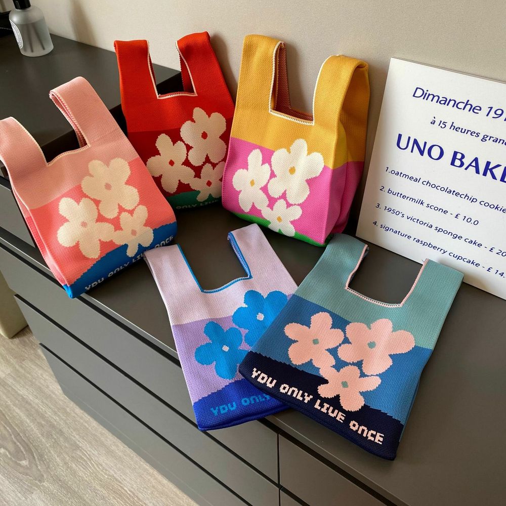 Brand New Cute As Floral Knitting Colourful Handbag With Bag Strap / 5 Colours