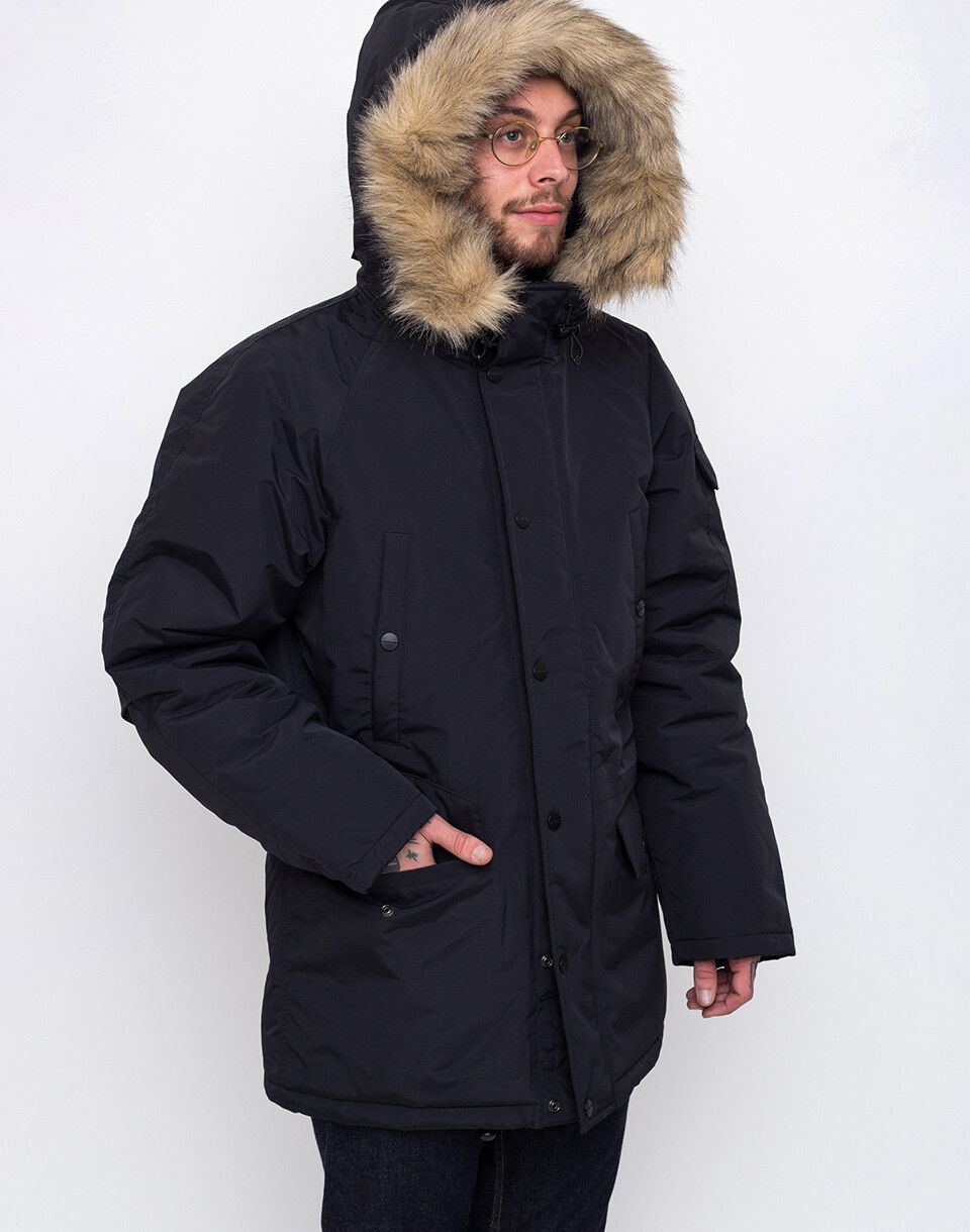 CARHARTT MENS RARE WIP Anchorage Parka Jacket Coat Fur Hood Black | Sz S | RRP$525