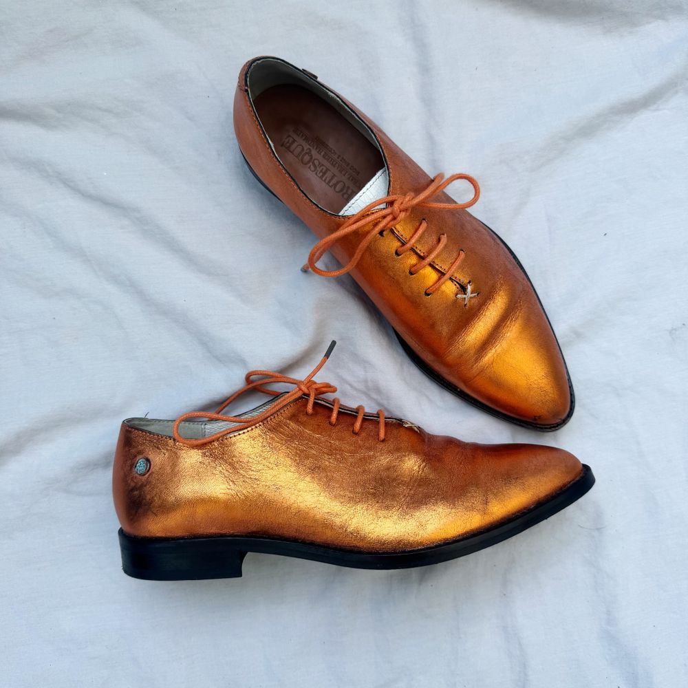 Grotesque Handmade Metallic Copper Bronze Leather Lace-Up Oxford | EU 40 / 9 RRP$390