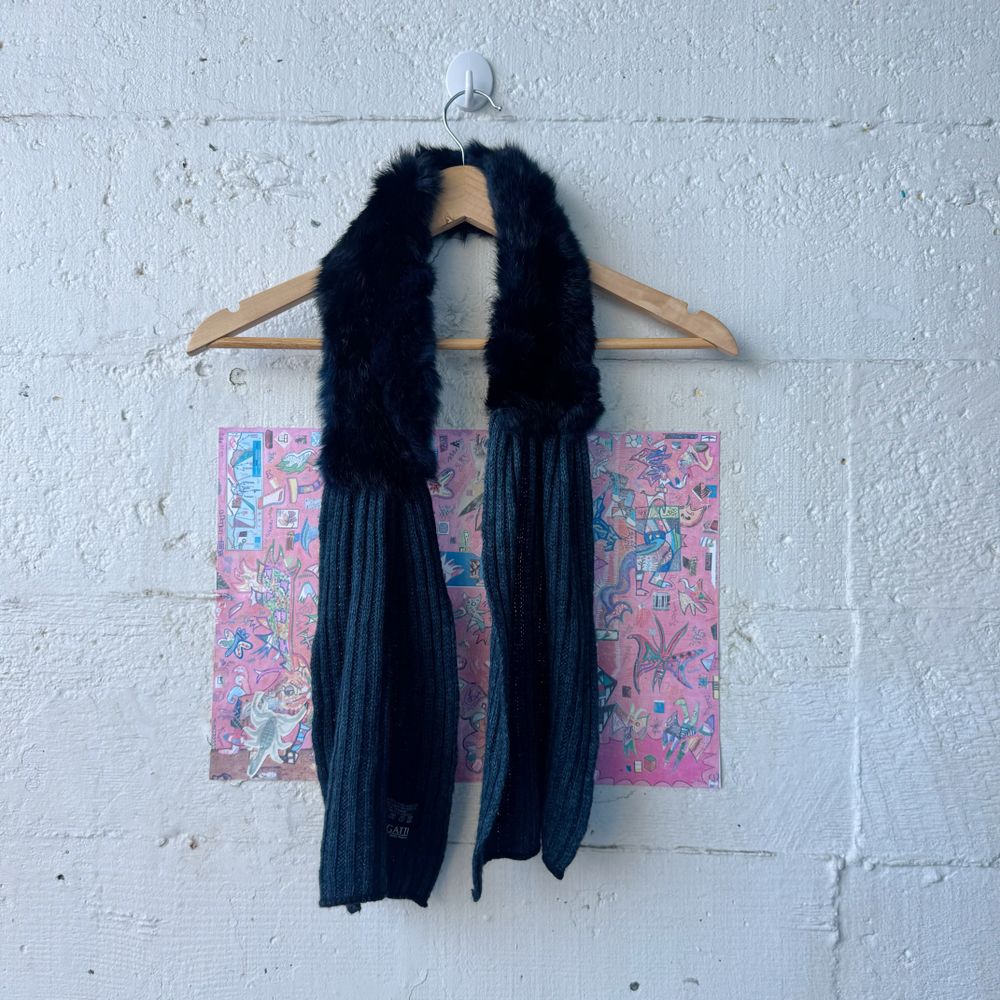 Giorgio Passigatti Italian Designer Rabbit Fur Trim Angora Blend Ribbed Scarf | One Size