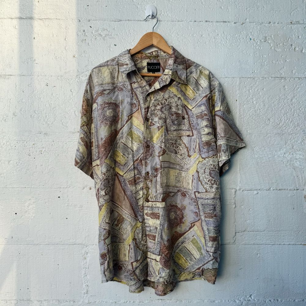 Puccini Vintage Italian Sandwashed Silk Baroque Print Shirt | Size XL | Unisex
