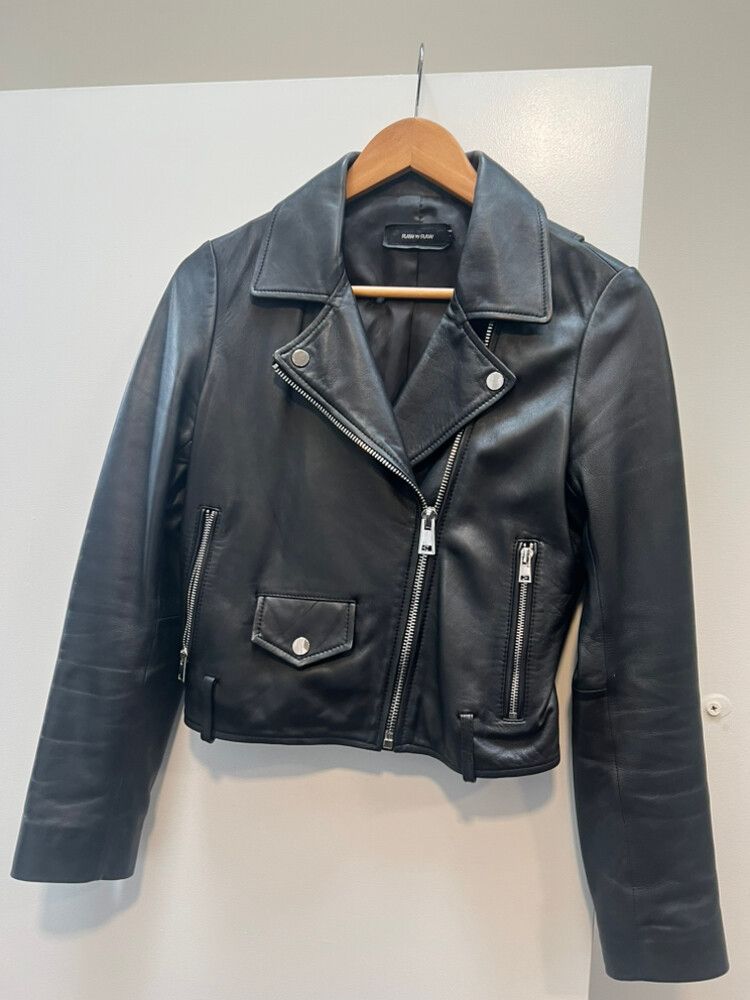 Cropped Leather Jacket With Silver Hardware