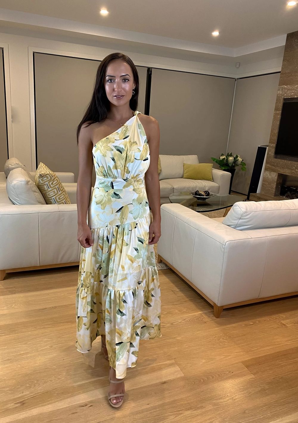 tahlia maxi dress Floral Contrast Piped Tulip Sleeve Dress L