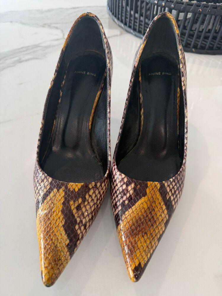 Anine Bing Snakeskin Print Heels