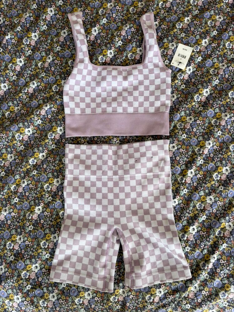 Cotton On Checkered Crop Top and Bike Shorts Set bnwt