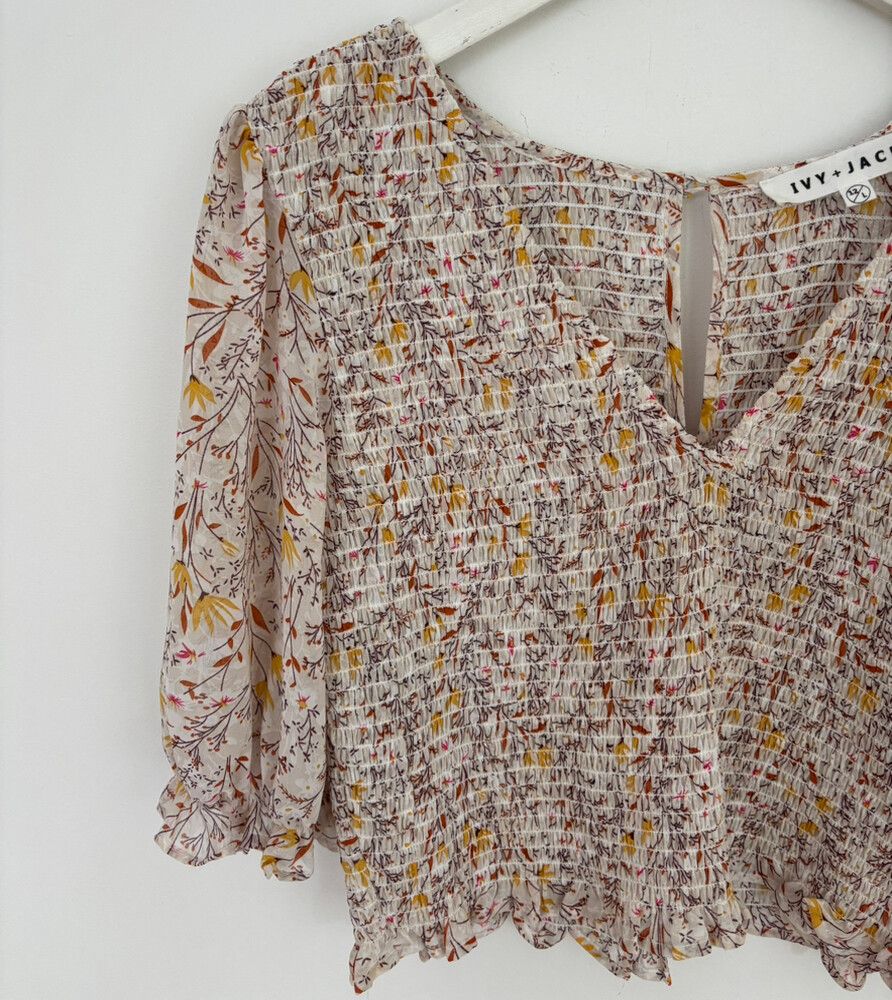 Pretty Ivy & Jack Floral Print Puff Sleeve Shirred Blouse Top $139