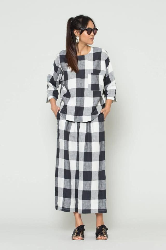 Gorgeous Gorman Wide Leg Crop Pure Linen Check Pants $200