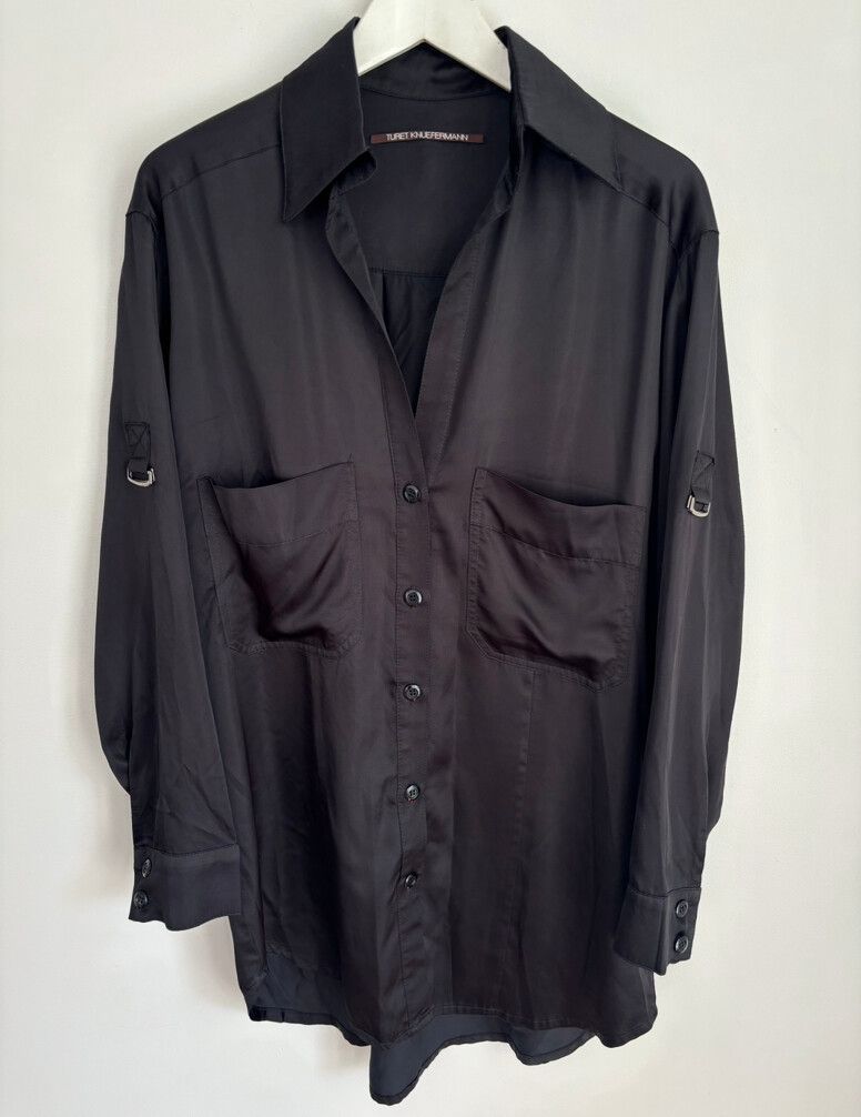 Luxe Knuefermann Label Oversized Satin Blouse Shirt $400