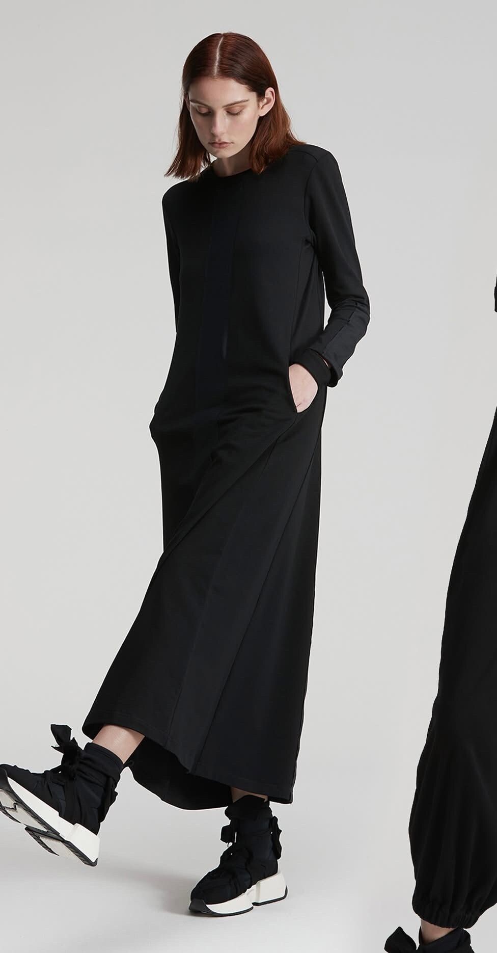 Stunning Taylor Boutique Long Black Rib Cotton Dress $700