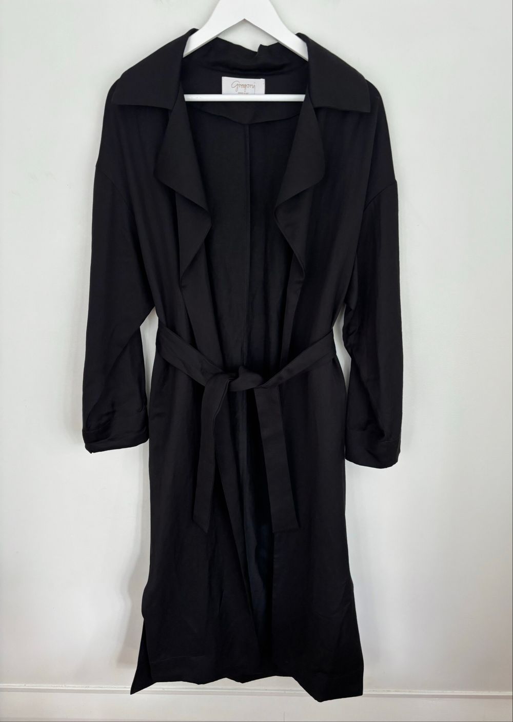 Gorgeous Gregory Dressy Black Satin Trench Coat $599