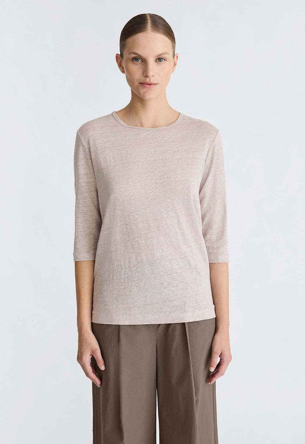 Luxe Jac & Jack Australia Taupe Linen Jersey Dressy Tee $170