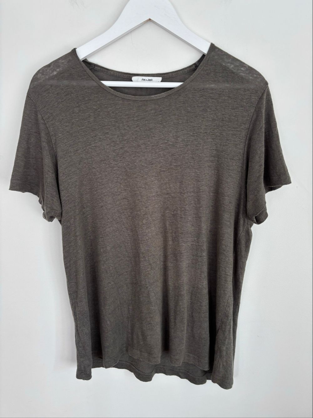 Luxe Jac & Jack Australia Olive Green Linen Jersey Dressy Tee $170