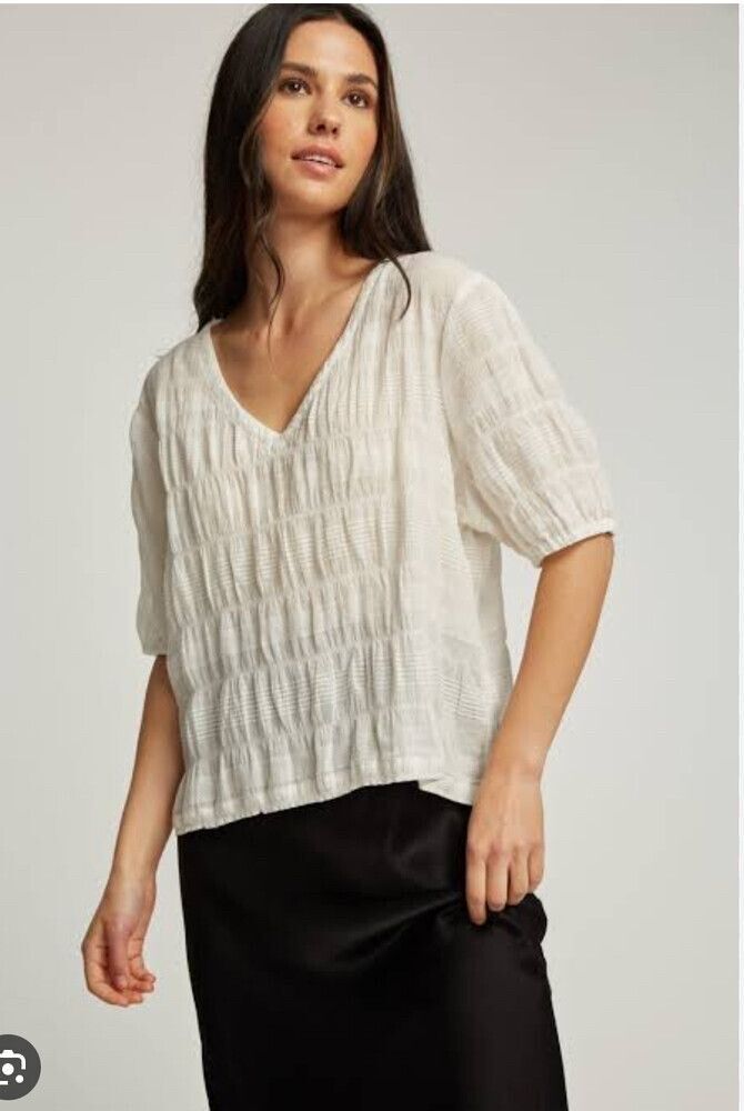 Classic Max Label Ruched Organic Cotton Blouse Top $139