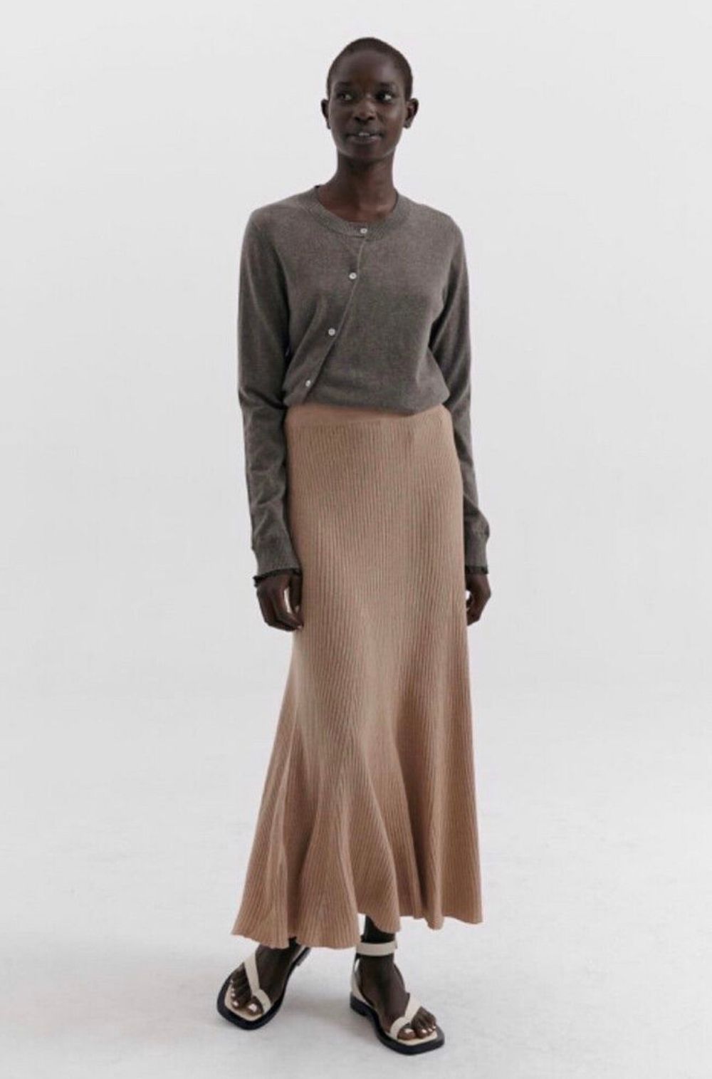 Luxe Marle Label Caramel ‘Lakey’ Cotton & Merino Rib Knit Skirt $340