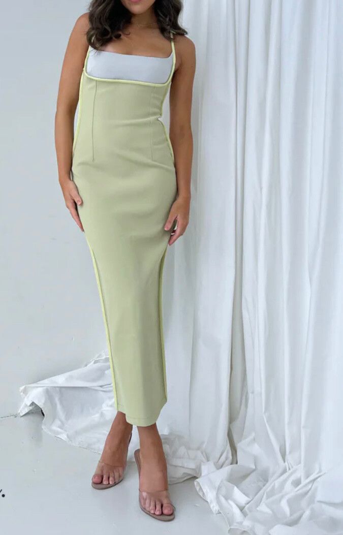Paris Georgia - Paris Georgia Florian Dress In Mist With Lime on Designer  Wardrobe