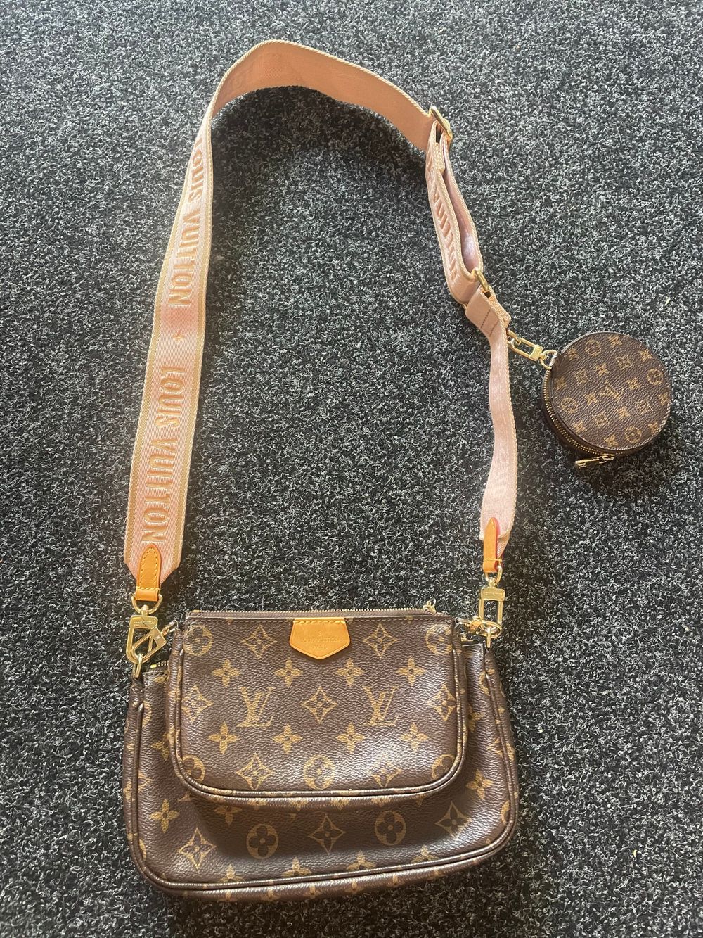 Multi Pouch Canvas Strap Monogram Bag with coin purse