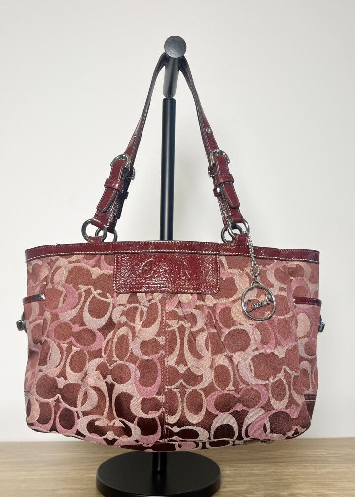 Vintage Coach Red x Pink Canvas Signature Shoulder Bag