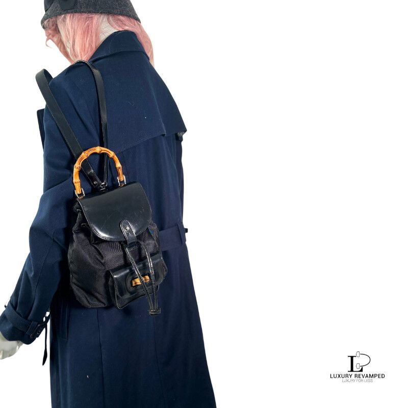 GUCCI Nylon and Patent Leather Backpack with Bamboo Handle (SKU: BP-GG-868)