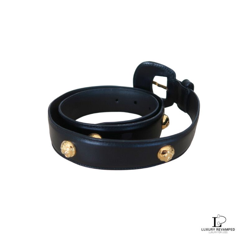 SALVATORE FERRAGAMO Gold-detailed Leather Belt (Made in Italy) (BLW-SF-013)