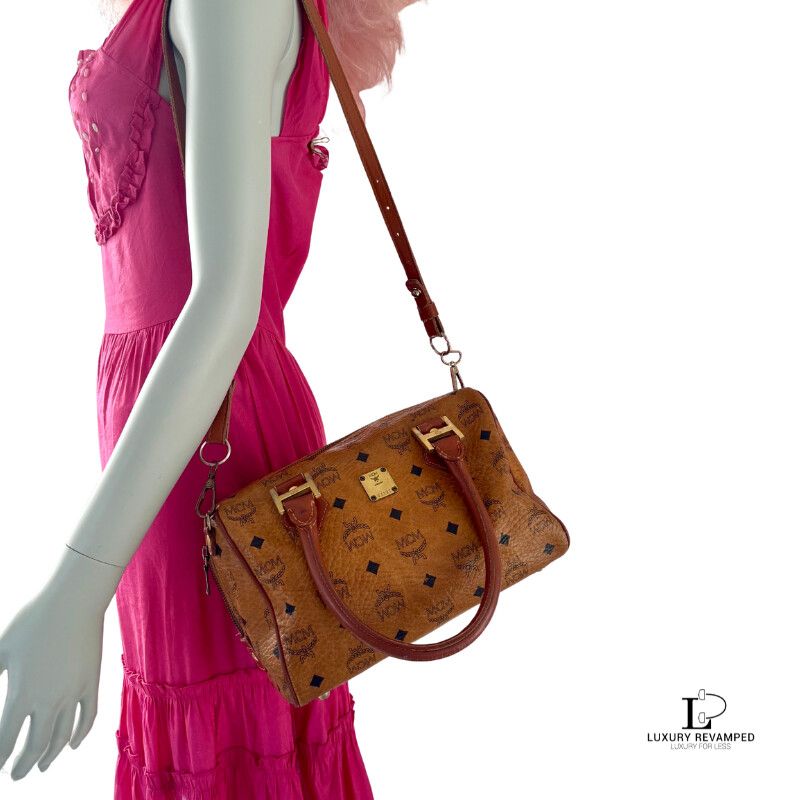 MCM Visetos Cognac Two-way Boston Bag	(B2W-MCM-1018)