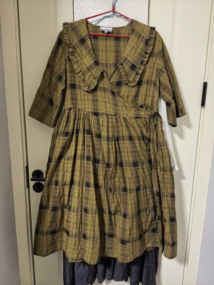 Ganni - Ganni Green Black Check Dress on Designer Wardrobe