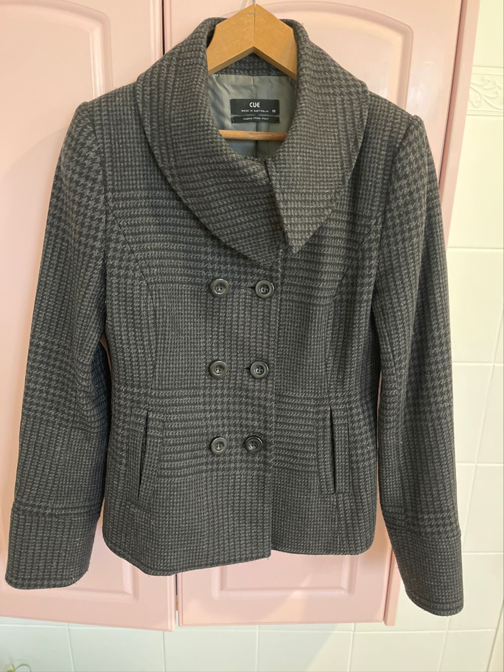 Cue Grey Houndstooth Wool Jacket