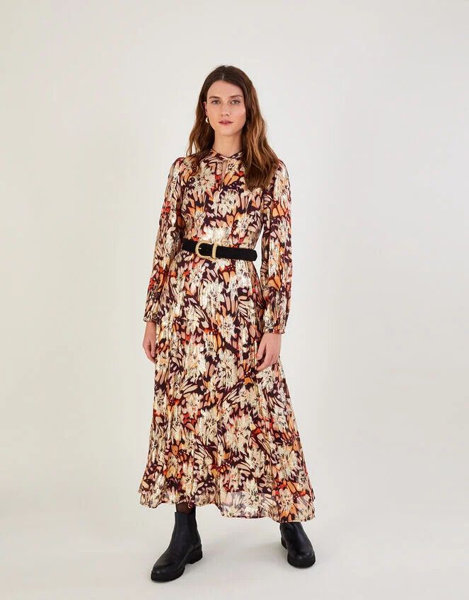 Monsoon Metallic Print Midi Dress
