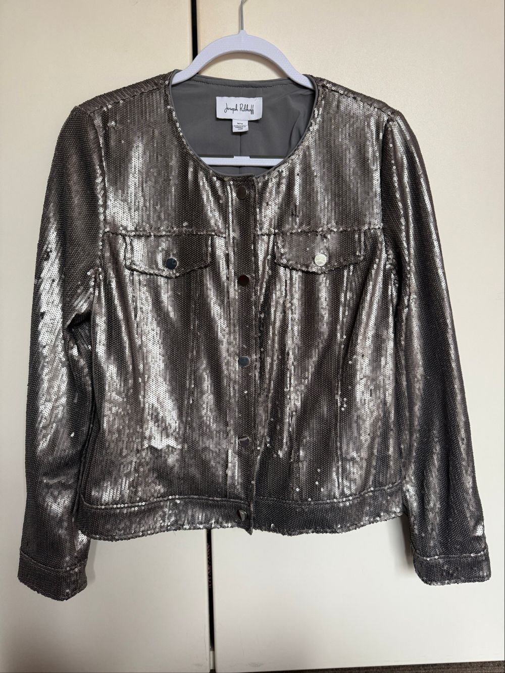 Joseph Ribkoff Gunmetal Sequin Jacket Size M