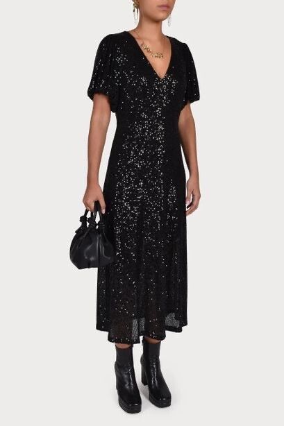 Husk Black Sequin Midi Dress