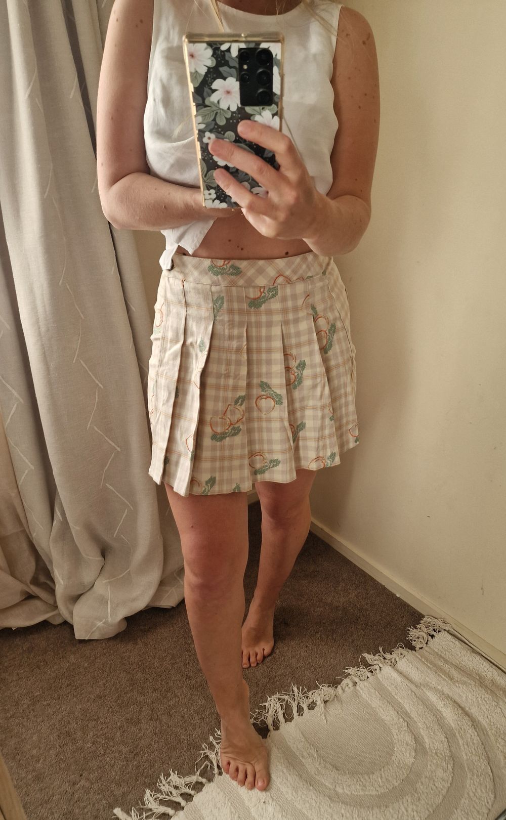 Urban Outfitters gingham Skirt with peach embroidery