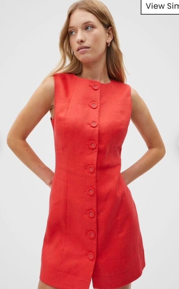 Seed Heritage - Linen Button Through Mini Dress Strawberry Red on Designer  Wardrobe