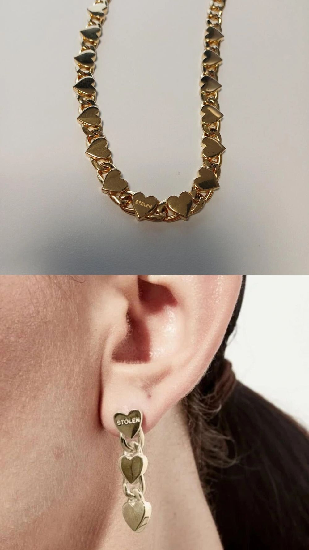 Stolen Girlfriends Club Gold love chain Earrings and Necklace