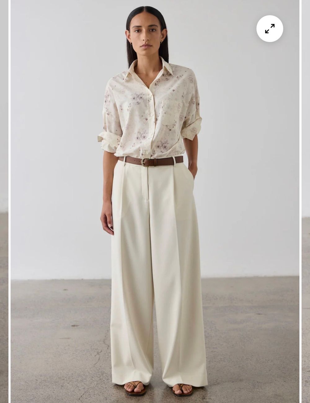 Cream Wide Leg Pleated Pants