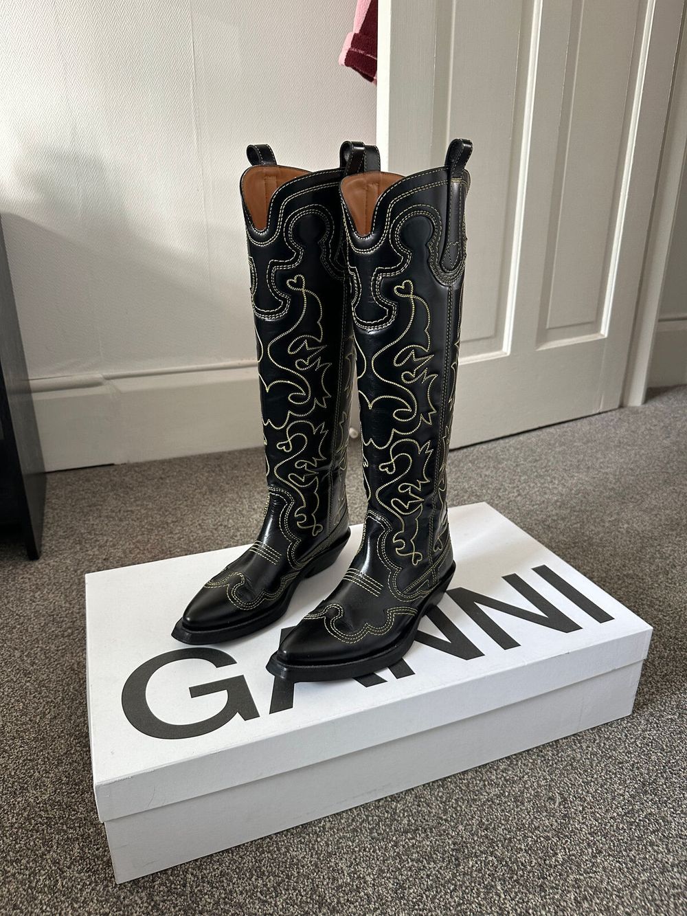 ganni cowboy boots pink