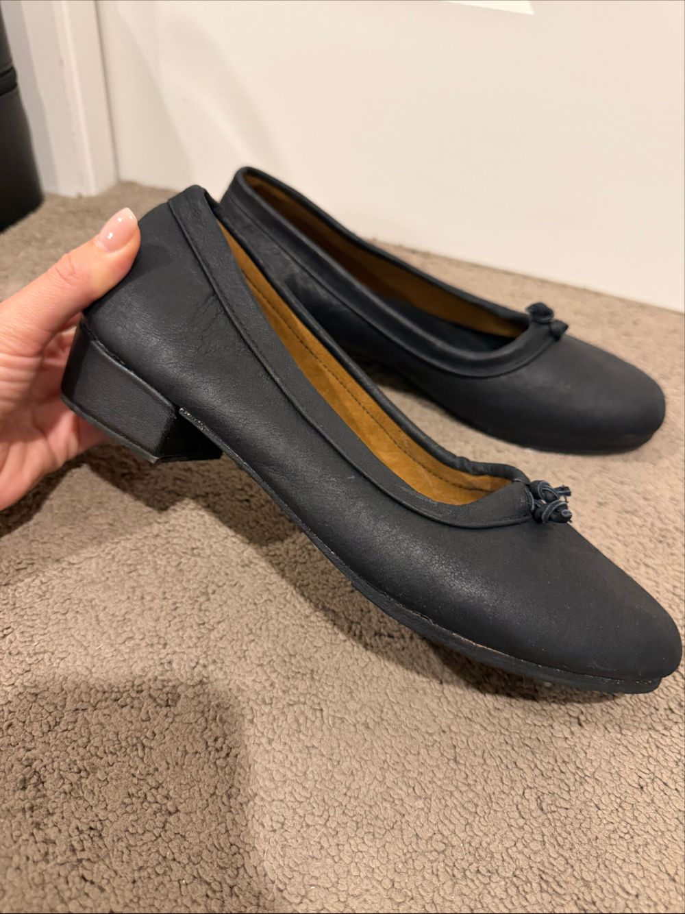 Real Leather Black Heel Flats